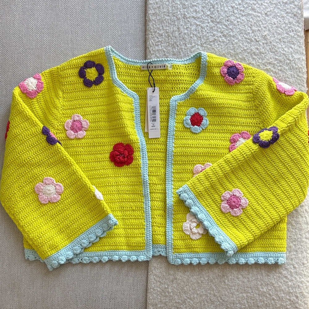 Alice + Olivia Yellow Floral Cardigan